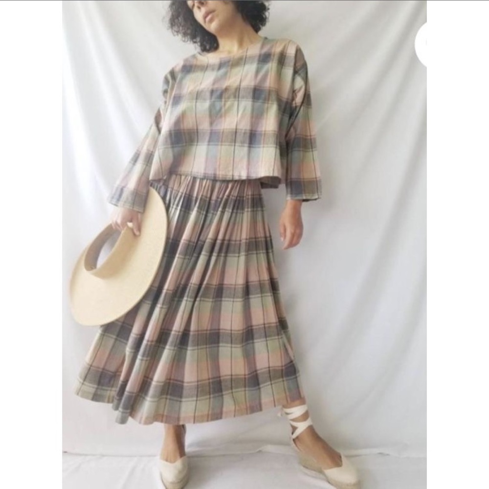 Vintage 80s Norma Kamali Rare 2 Piece Indian Cotton Madras Plaid Dress &… - Picture 8 of 16